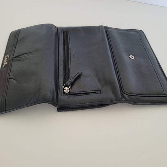 Coach Wallet Geniue Smooth Leather Solid Black Trifold 7x4 Large Envelope Boho - Picture 7 of 11